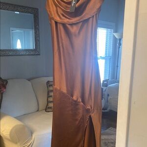 Brown Asymmetrical Cowl Neck Gown for Cocktail